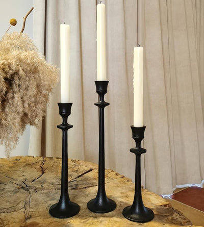 Portavelas cónico hierro juego 3 candelabros decorativos negro