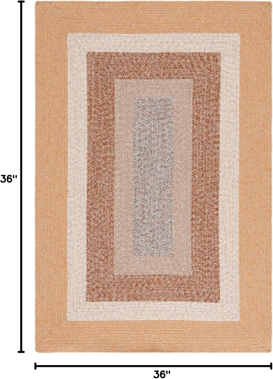 Alfombra lavable trenzada 3ft cuadrada marrón