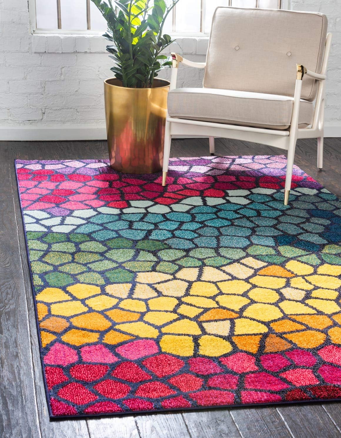 Alfombra geométrica moderna 3'3"x5'3" multicolor