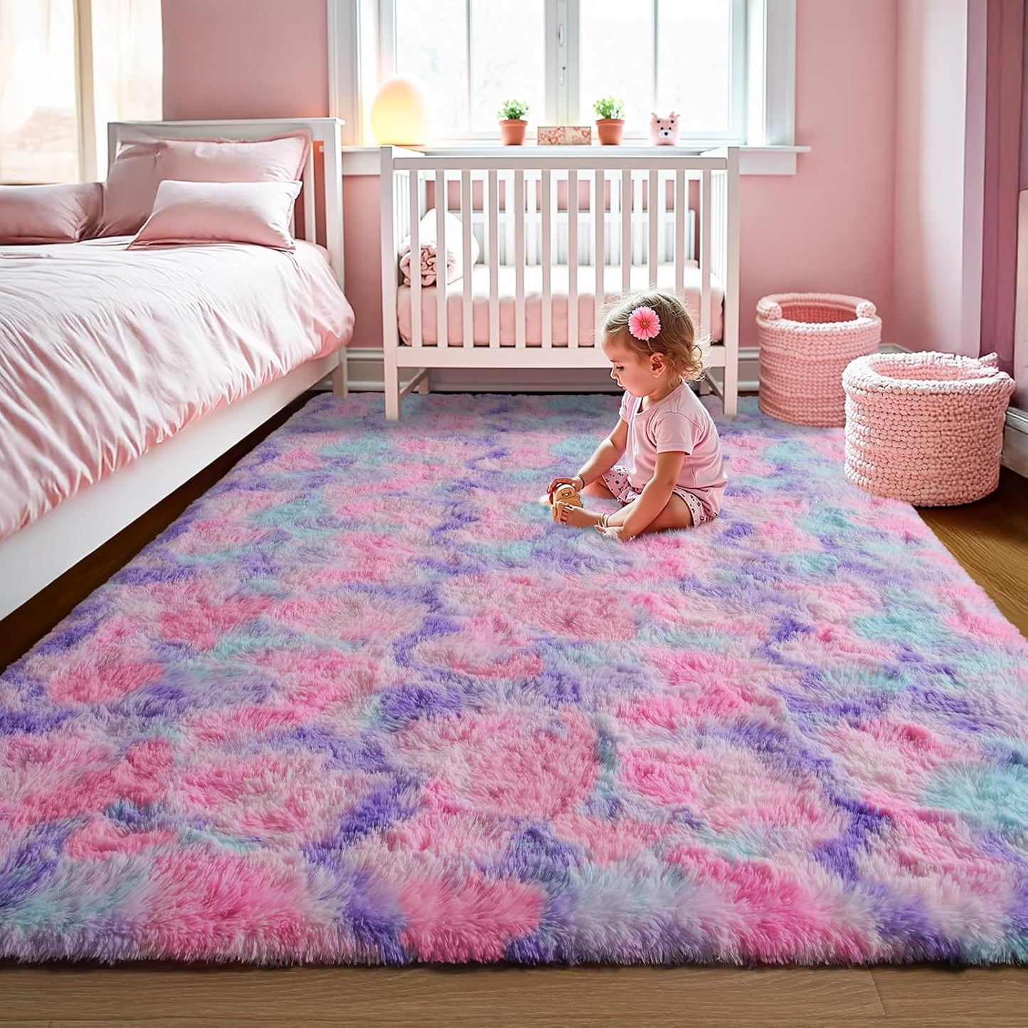 Alfombra suave arco iris para niñas dormitorio sala set
