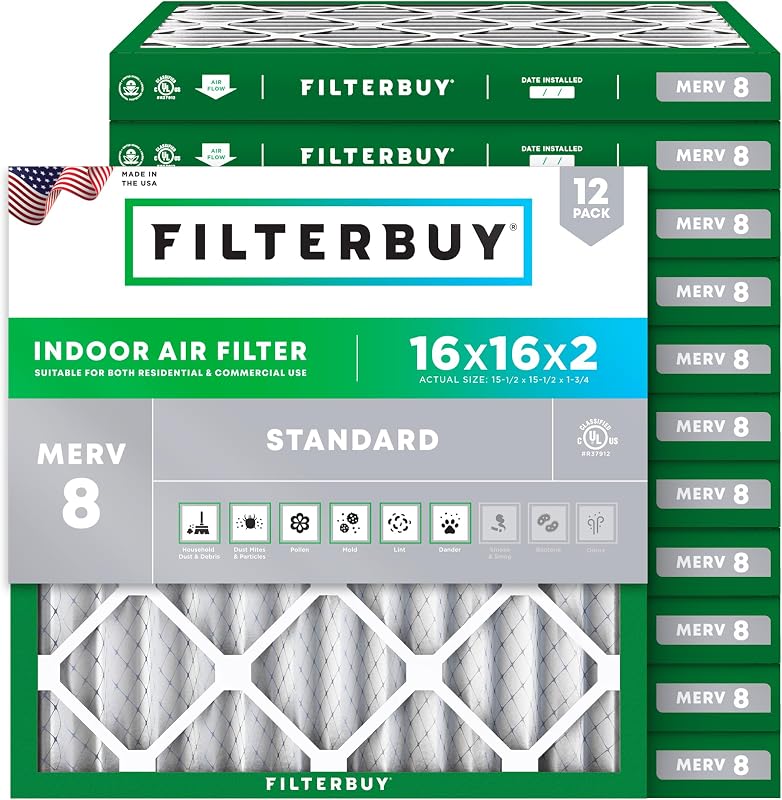 Filtro aire MERV 8 plisado HVAC 16x16x2 pack 12