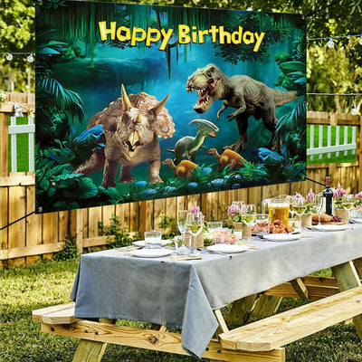 Cartel cumpleaños dinosaurios 6x3.6pies decoración fiesta niños