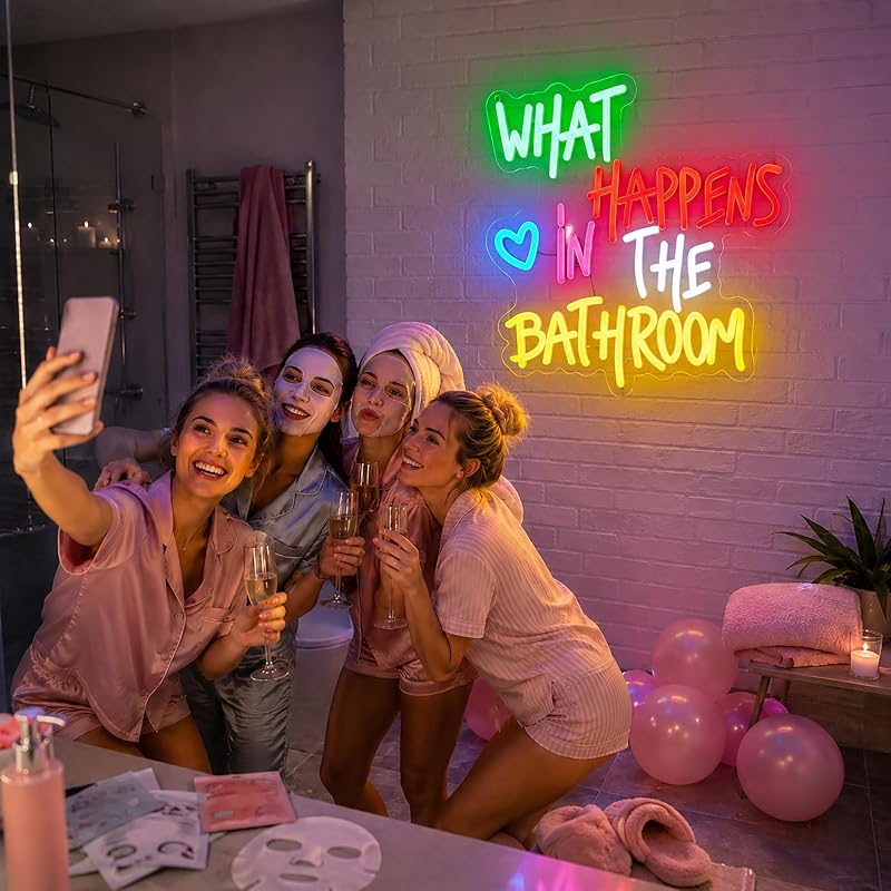 Letrero neón LED What Happens In the Bath decoración pared