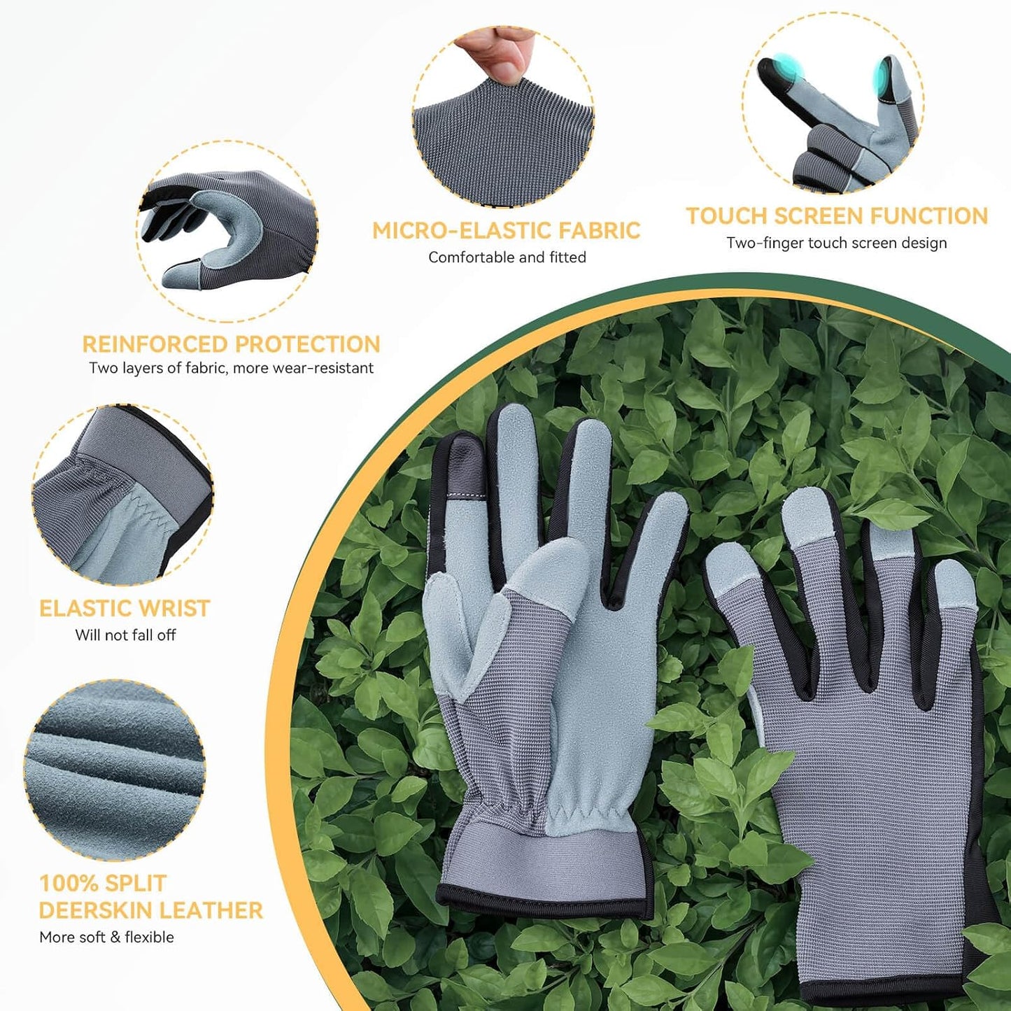 Guantes jardinería mujer pantalla táctil elástica transpirable