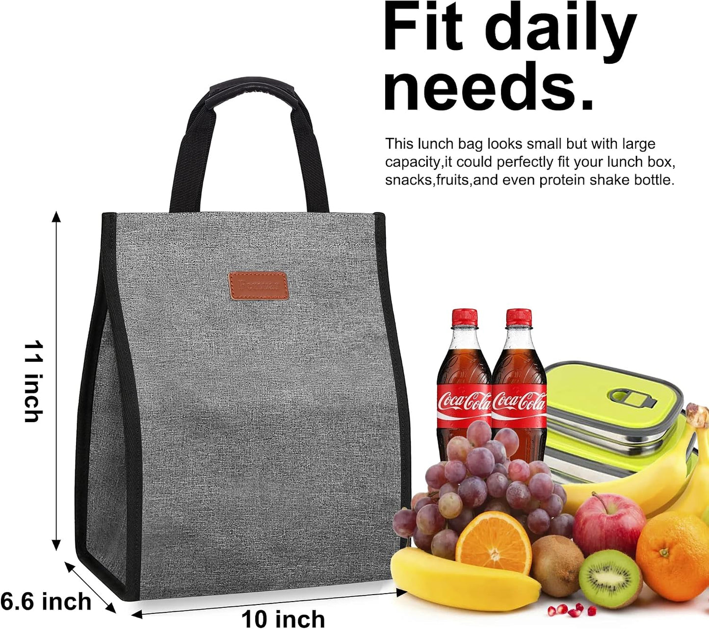 Bolsa almuerzo mujer aislada reutiliz. con bolsillo gris