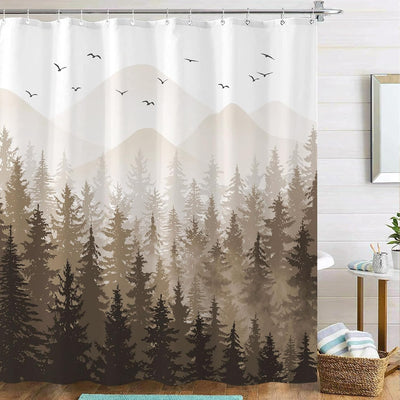Cortina ducha marrón diseño bosque brumoso 72x72pulg