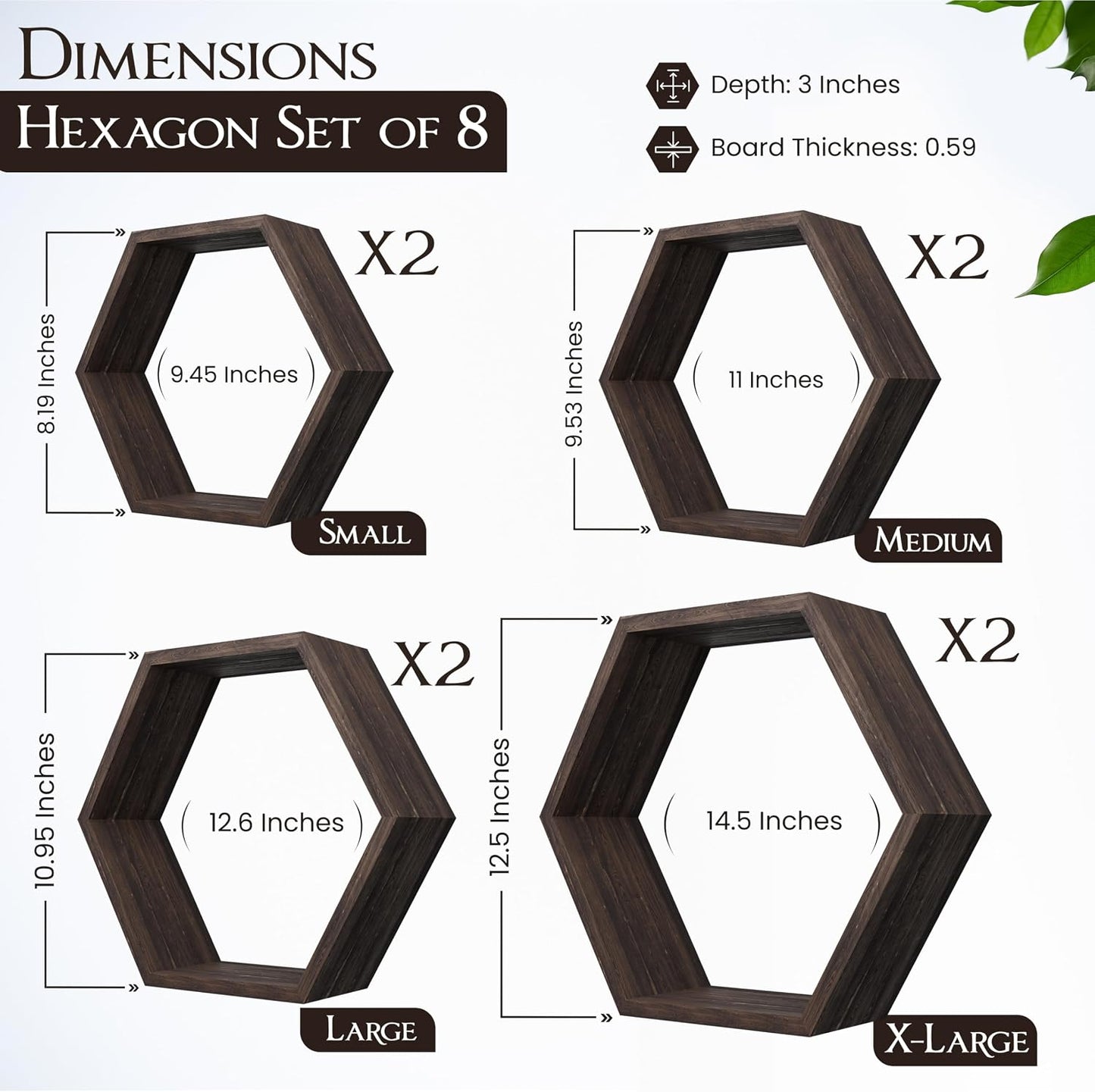 Set 8 estantes flotantes hexagonales madera granja