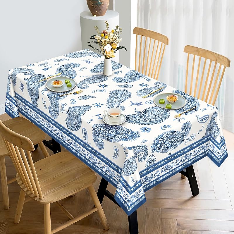 Mantel Cachemira Azul Impermeable Rectangular Diseño Floral 60x104