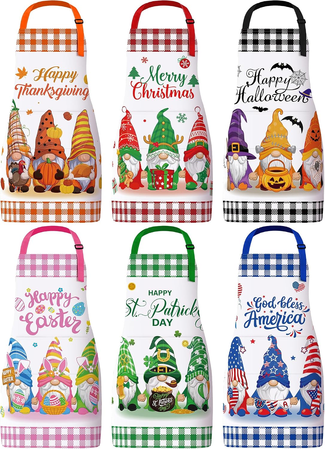 6 Delantales Cocina con Bolsillos para Mujer Multicolor