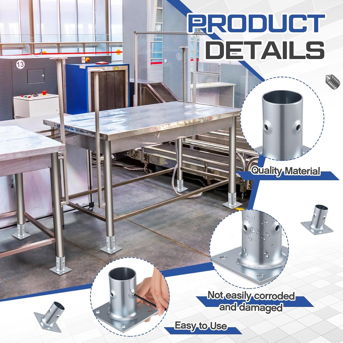 8 Bridas Acero Galvanizado Base Oblonga para Tubos 1-5/8