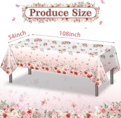 3 Manteles Baby Shower Plástico Rosa Floral Rectangular
