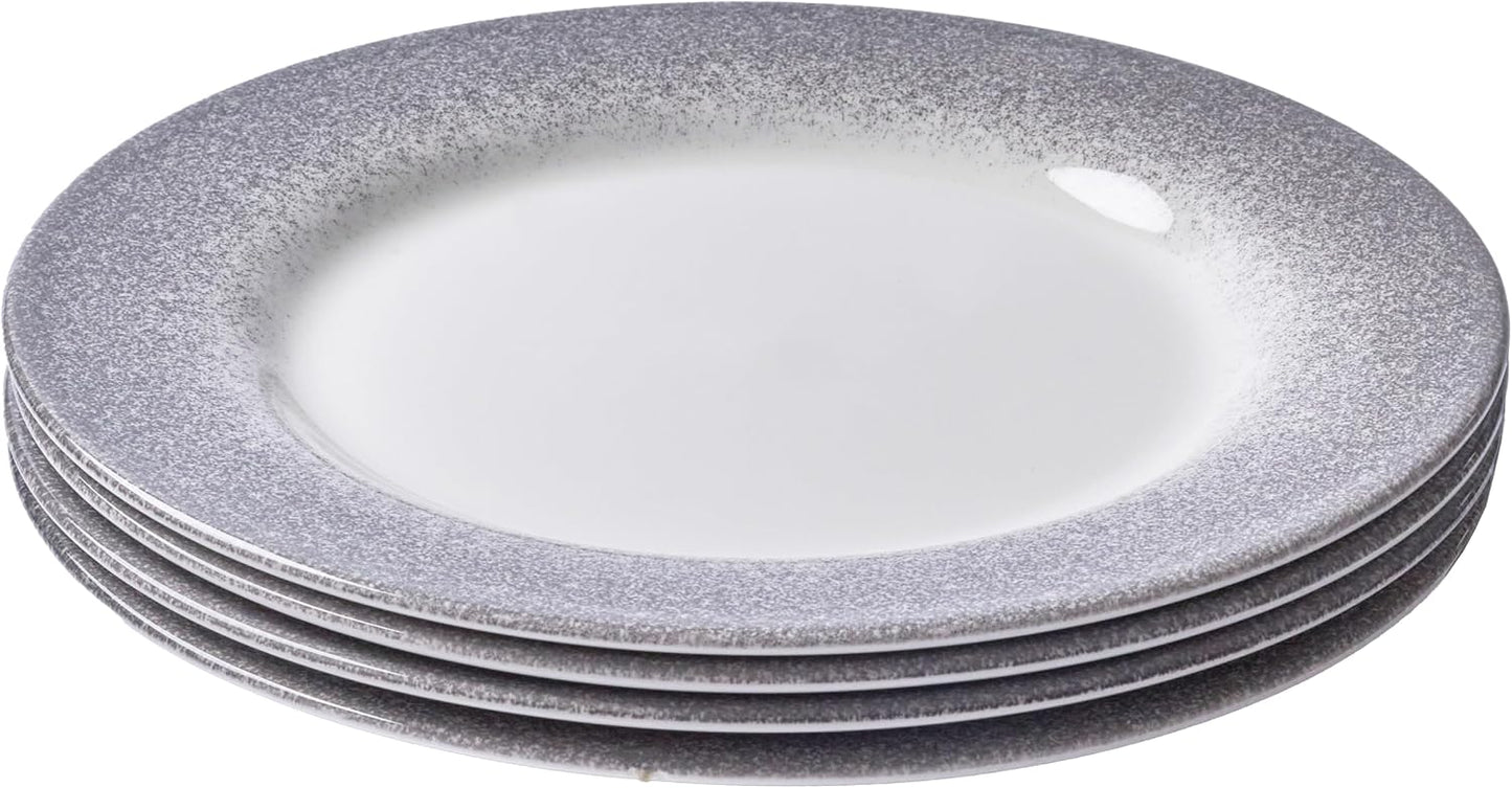 Set 4 platos barro 10.5pulg borde niebla gris