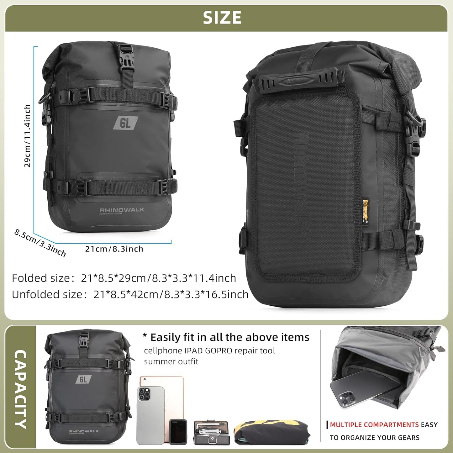 Bolsa antivuelco motocicleta impermeable 6L con correa