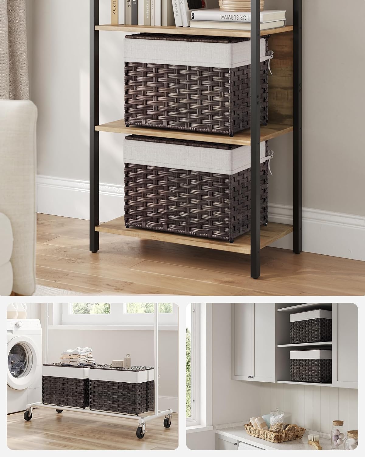 Cesta almacenamiento con tapa tejida plegable forro