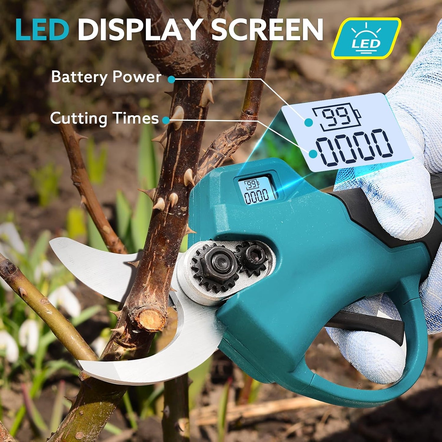 Tijeras podar eléctricas inalámbricas 1.2" LCD 2 baterías