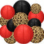 12 Pzas Faroles Papel Estampado Guepardo Rojo y Negro