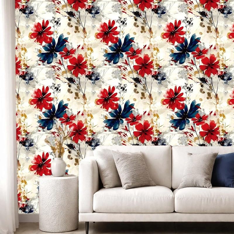 Papel tapiz floral autoadhesivo 17.7x70.8pulg sala dormitorio