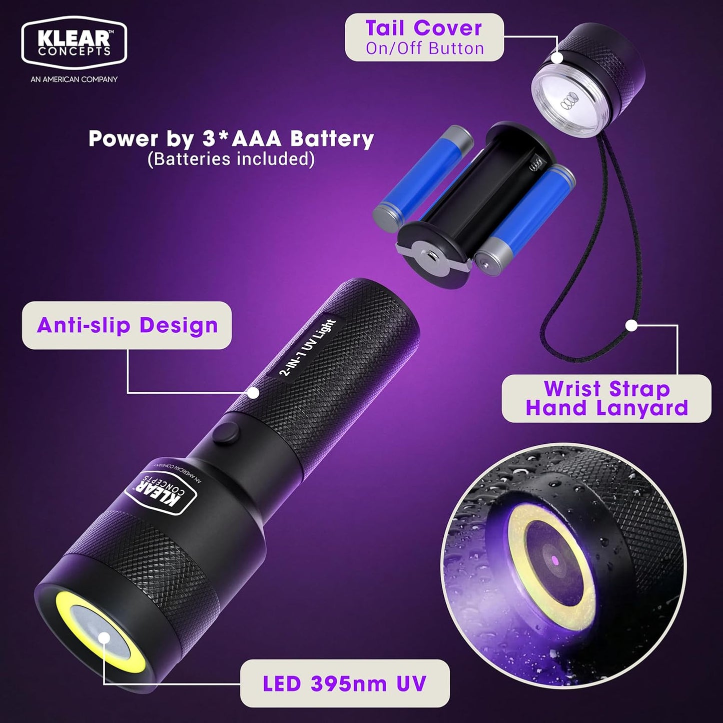 Linterna UV LED 2en1 luz negra blanca 30pies