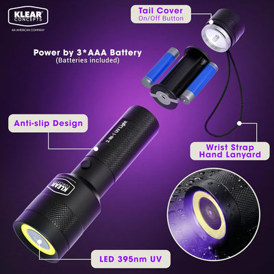 Linterna UV LED 2en1 luz negra blanca 30pies