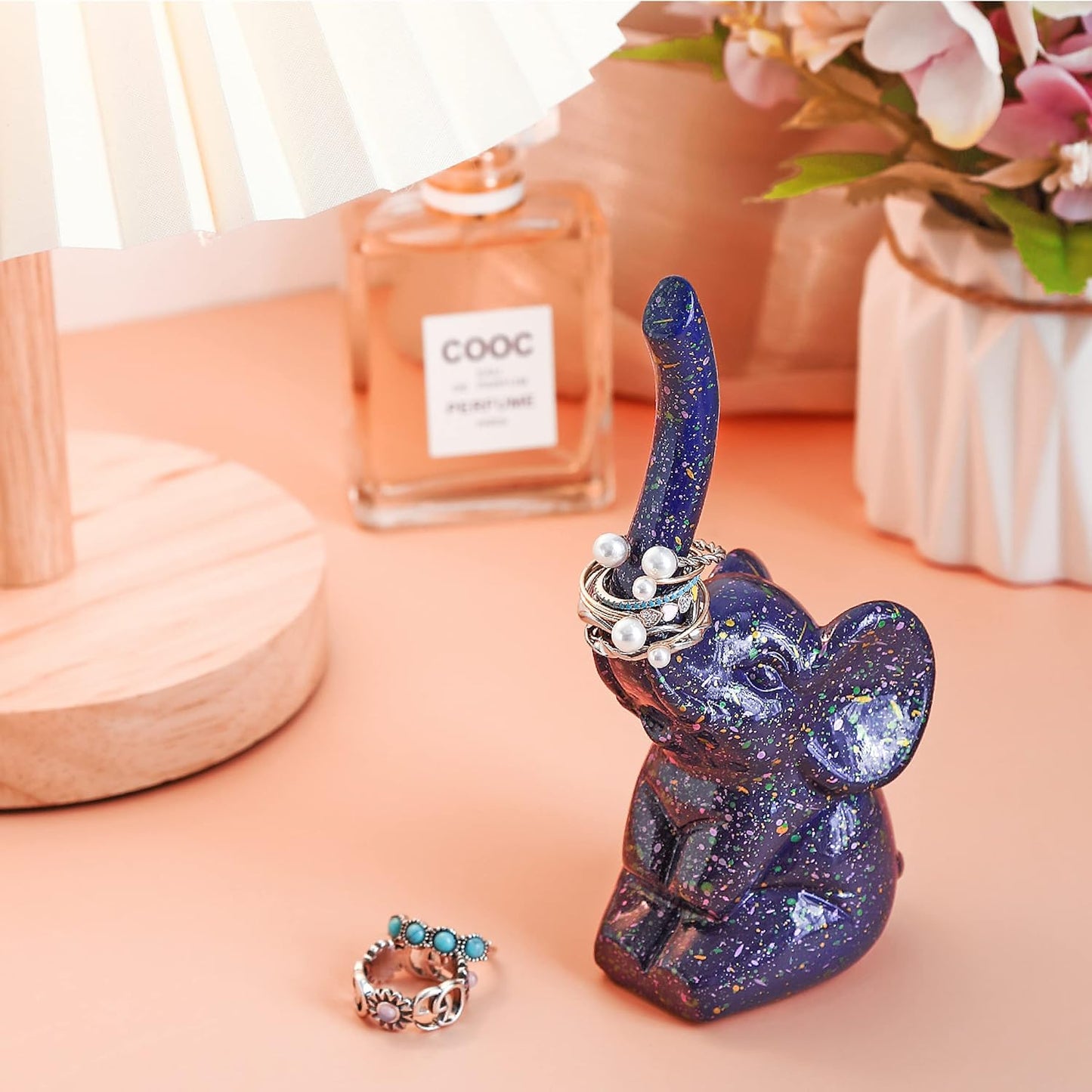 Soporte anillos con elefante morado organiz. lindo regalo