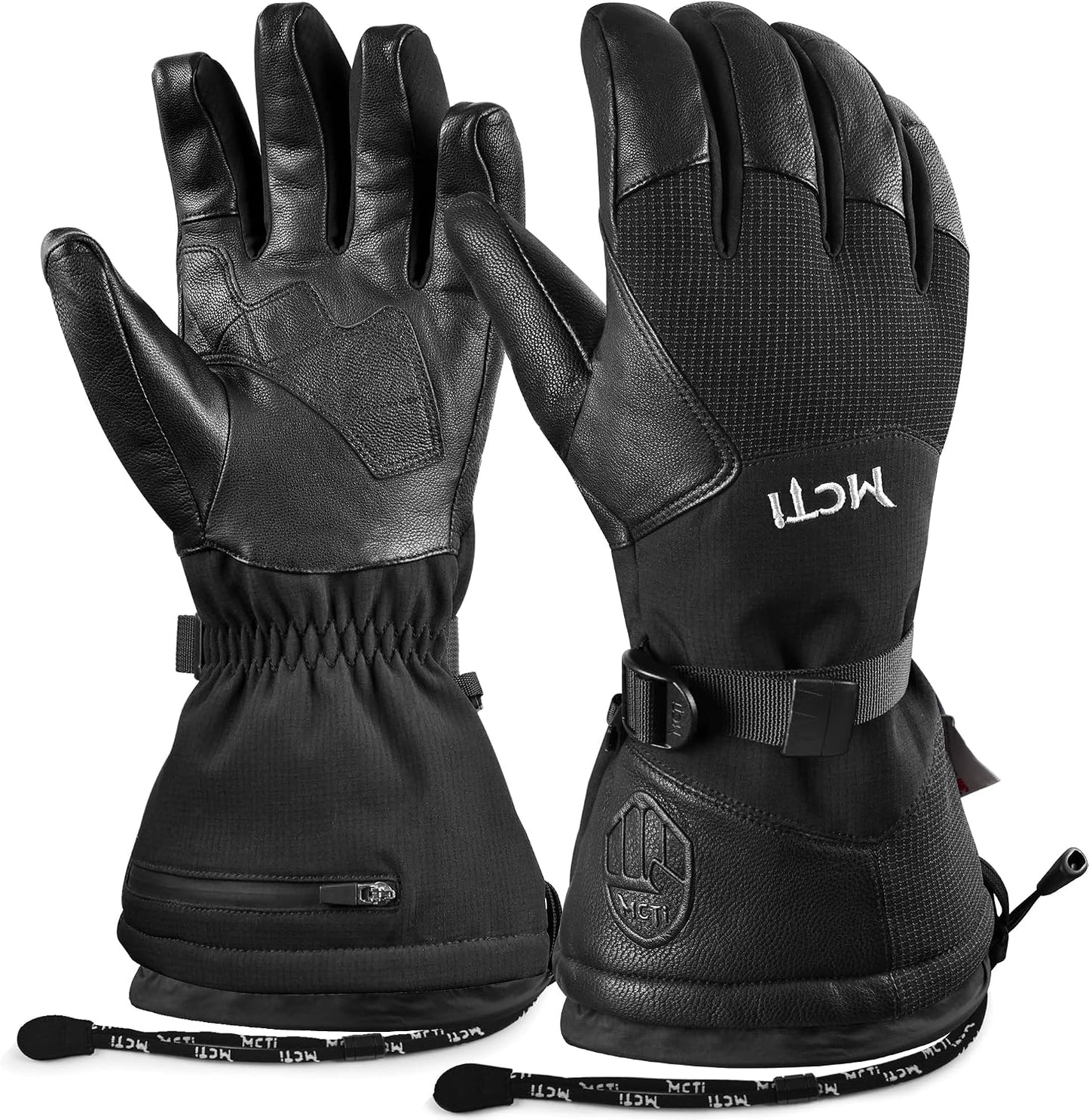 Guantes esquí cuero hombre impermeables pantalla táctil