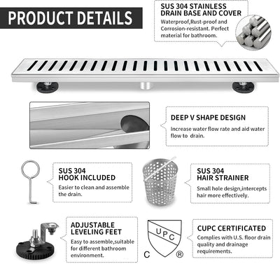 Drenaje lineal ducha 36pulg acero inox 304 rejilla extraible