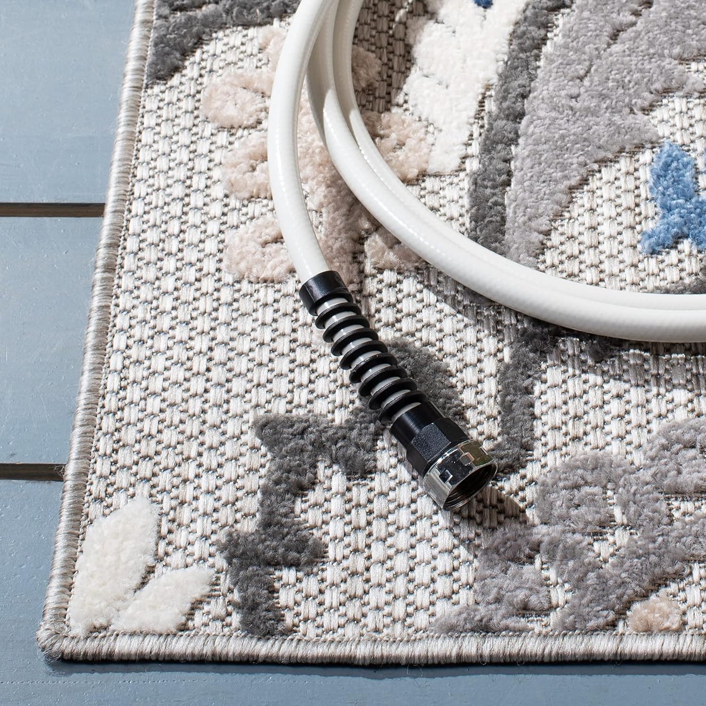 Alfombra exterior lavable 9x12ft gris y azul no pelusa