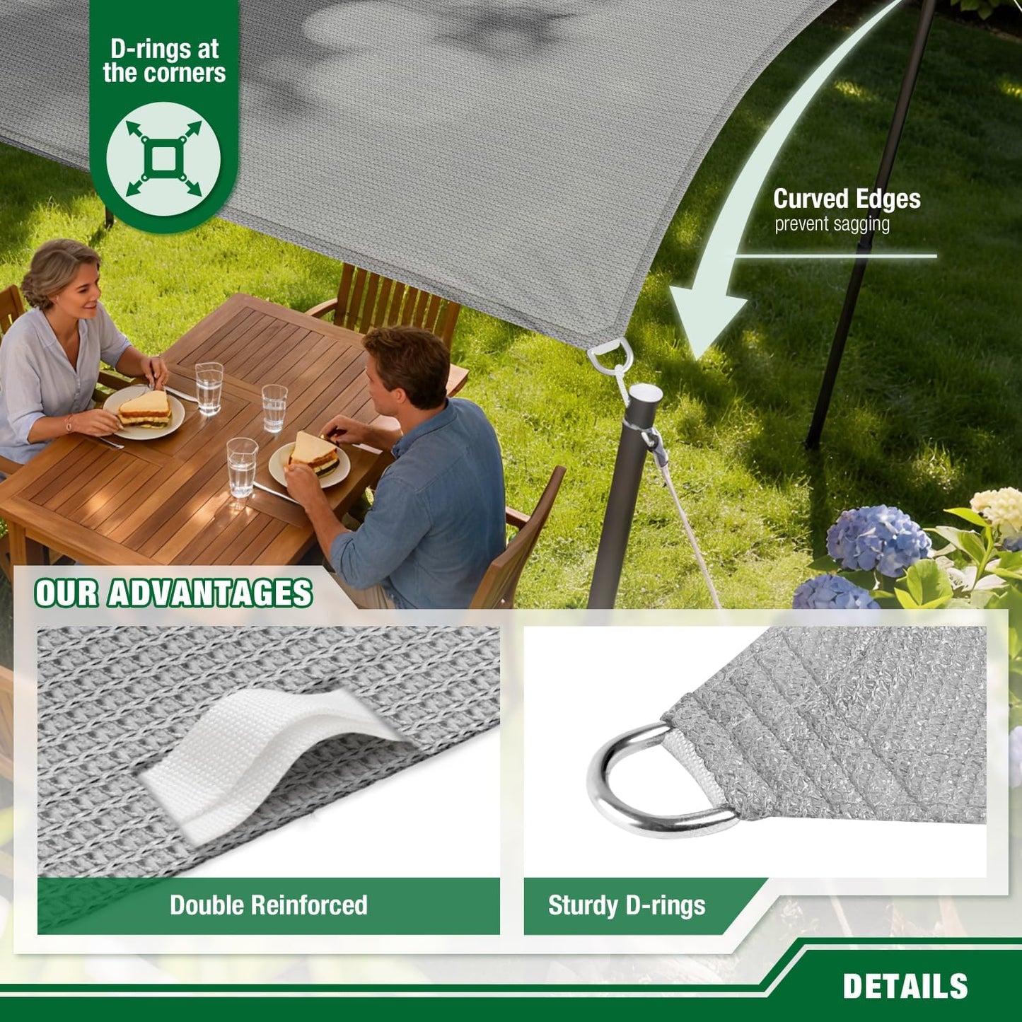 Toldo vela triangular 8x8ft resistente UV gris