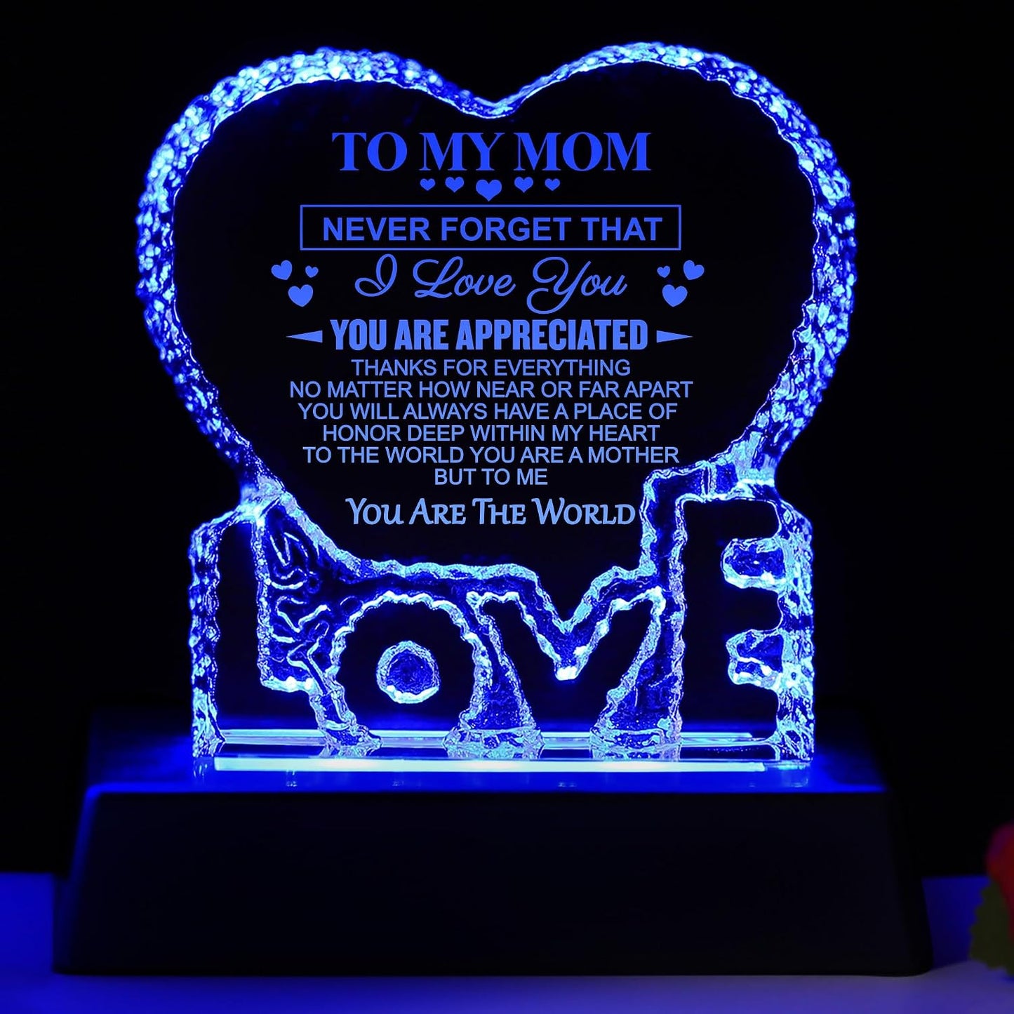 Luz nocturna cristal corazón LED recuerdo amor mamá