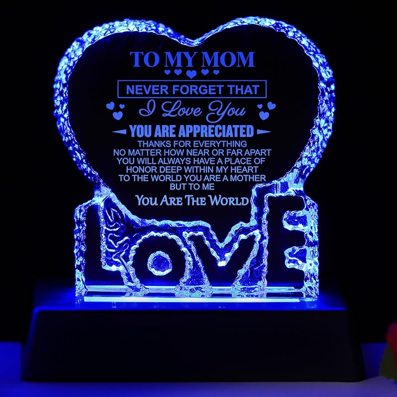 Luz nocturna cristal corazón LED recuerdo amor mamá