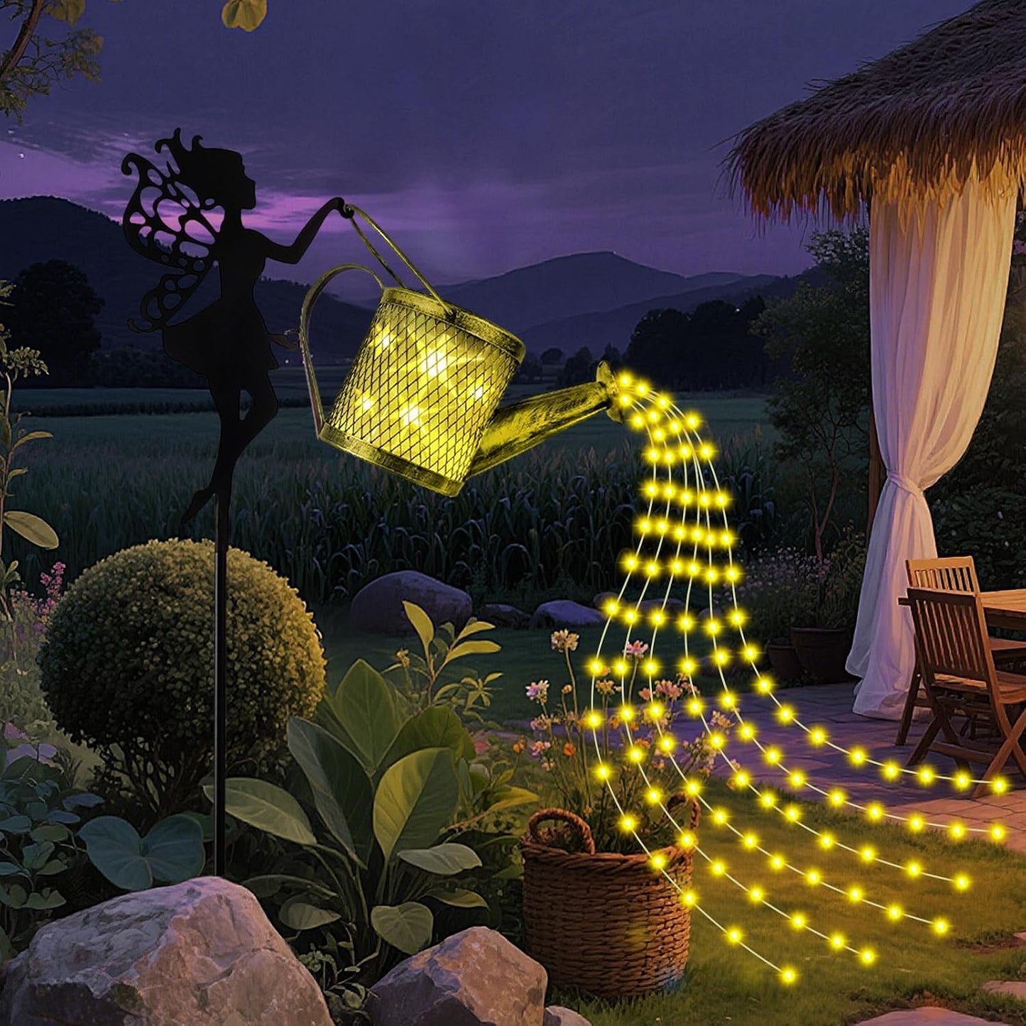 Regadera solar con luces cascada jardín impermeable