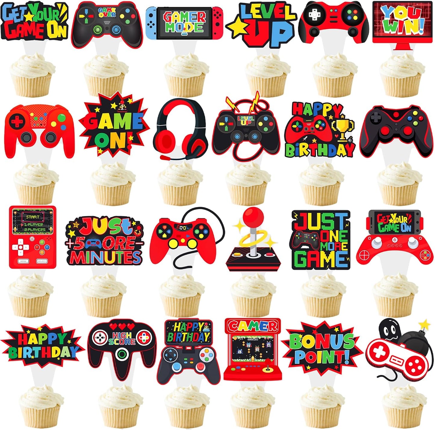 48 Adornos Rojos Cupcakes para Jugadores Videojuegos