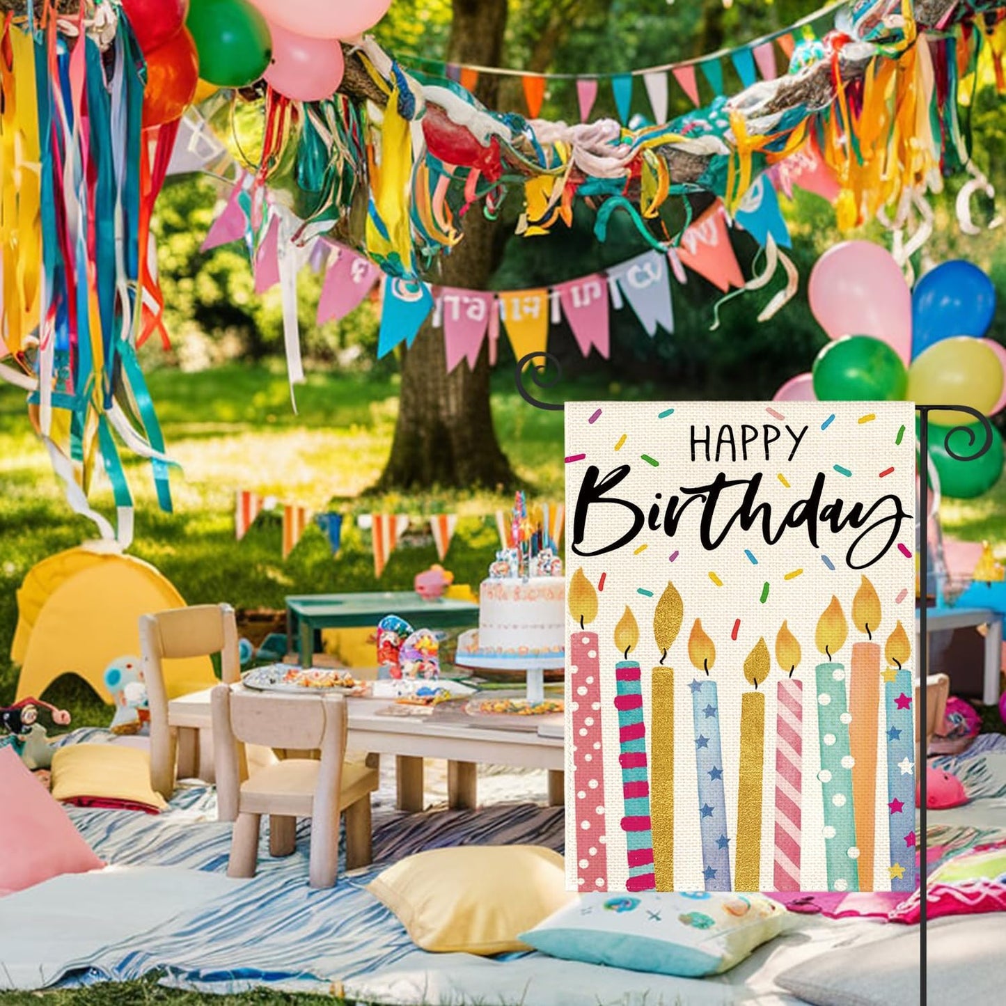Bandera jardín cumpleaños 12x18pulg doble cara