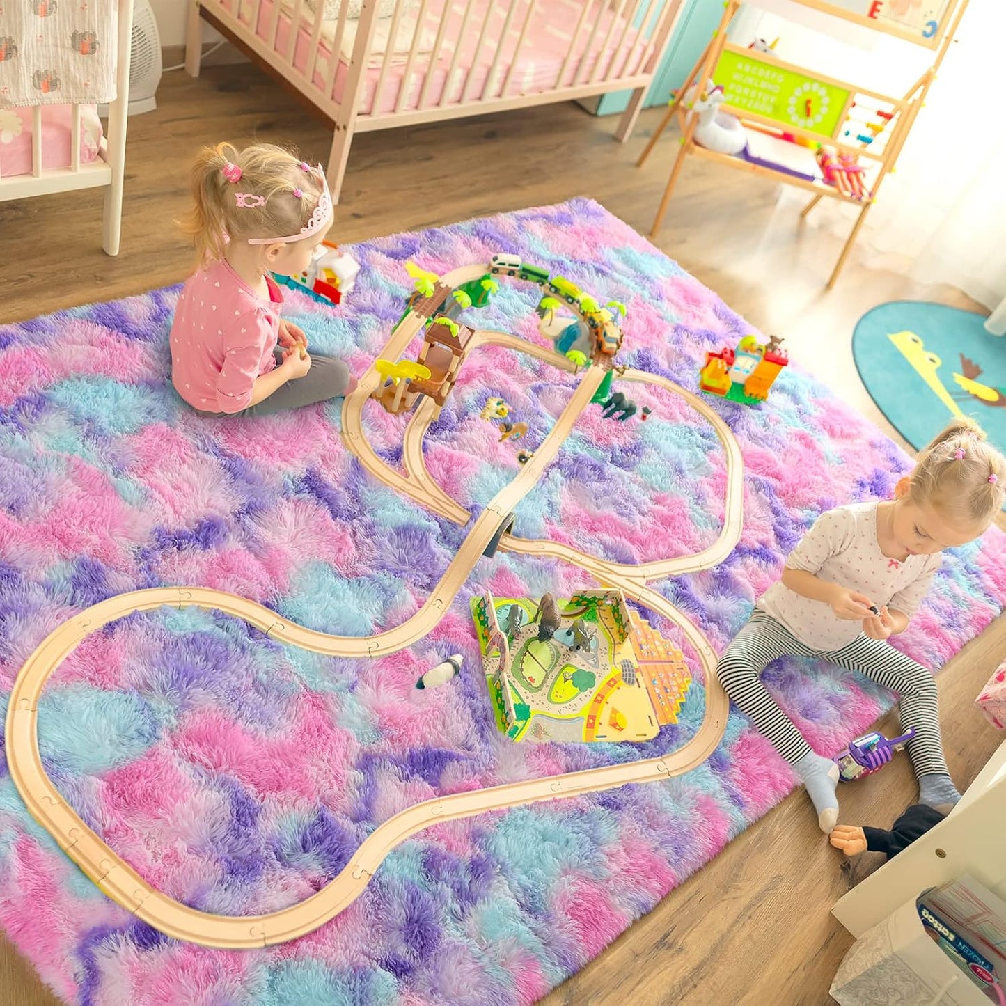 Alfombra suave arco iris para niñas dormitorio sala set