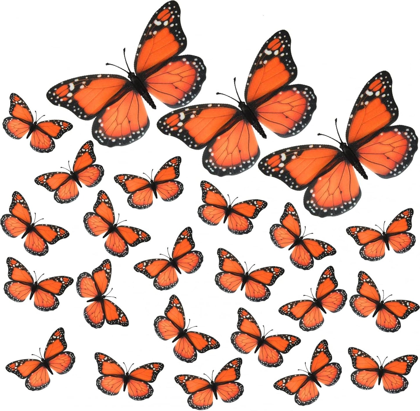 24 Pzas Mariposas Monarca Naranjas Decoración Pared
