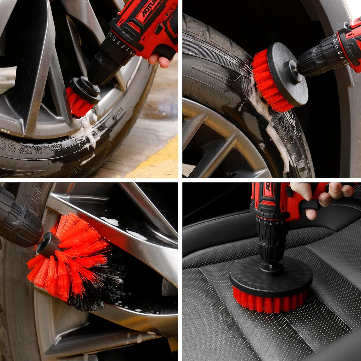 Kit 18 herramientas limpieza auto cepillos accesorios rojo