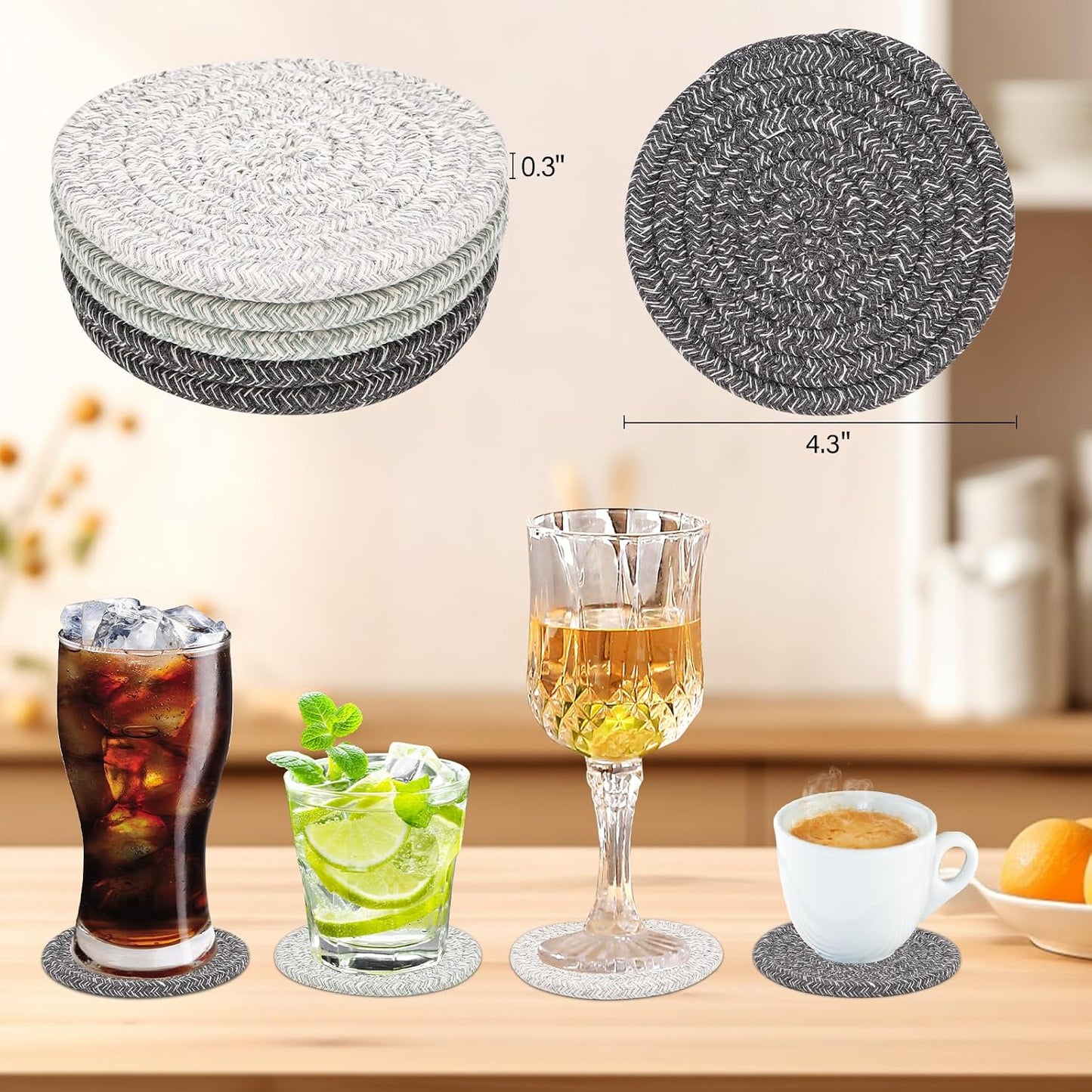 6 Posavasos Algodón Absorbentes para Bebidas Frío y Caliente