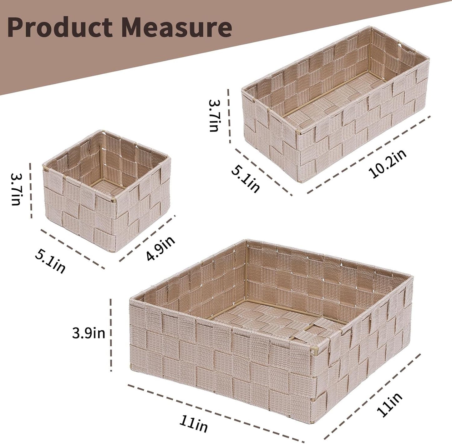 Cestas apilables tejidas con marco metal set 4 beige