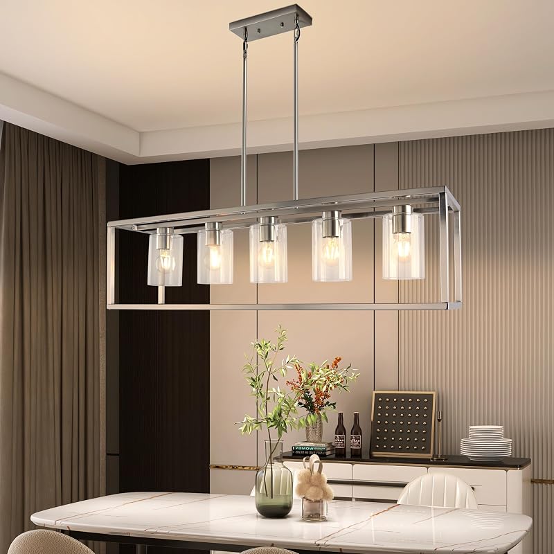 Candelabro comedor 5 luces metal industrial plateado E26