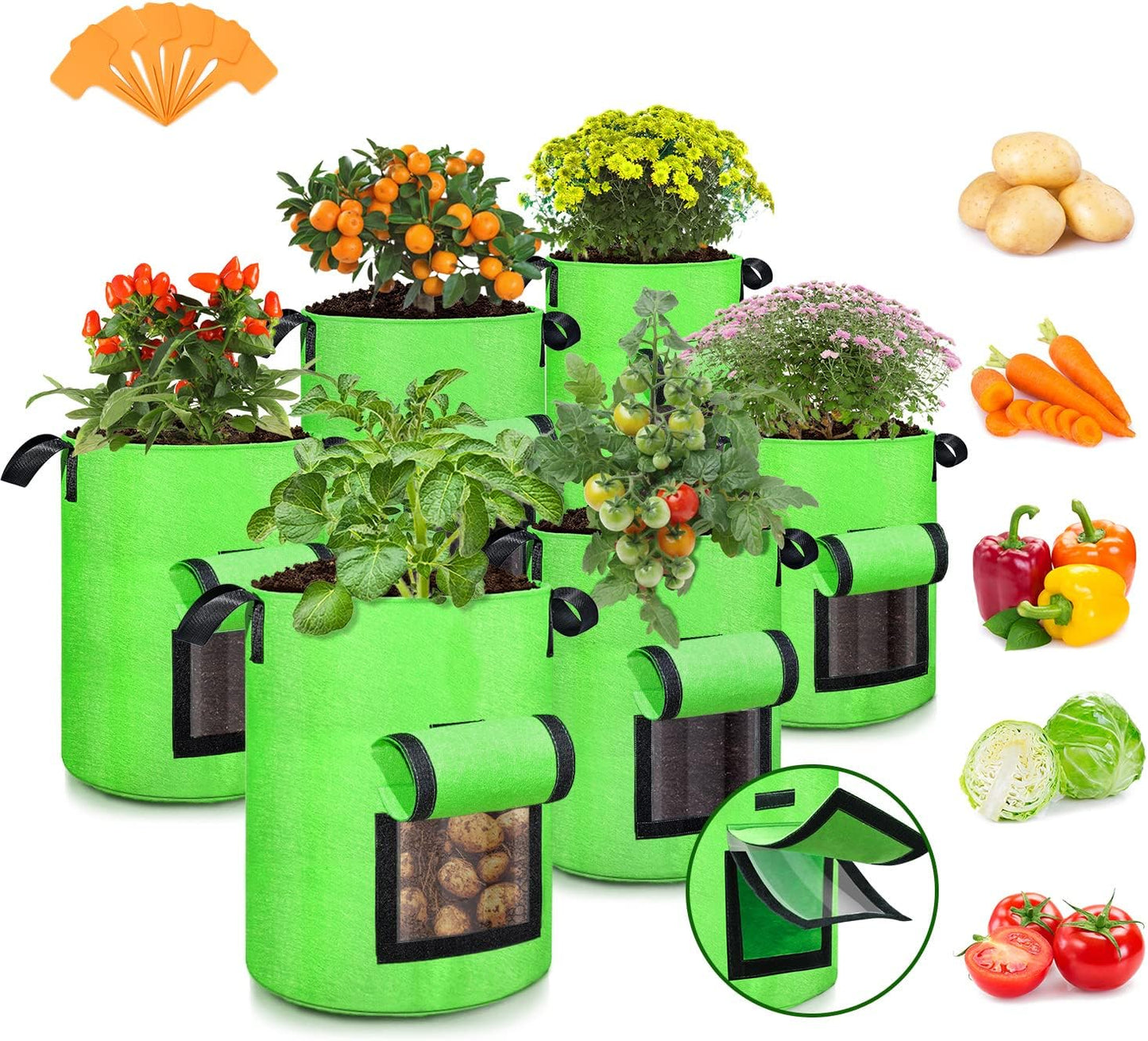 Bolsas cultivo papas 10gal set 6 solapa transpirable