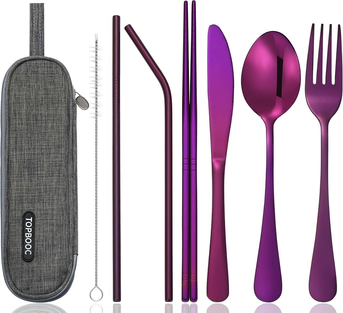 Set 8 Pzas Cubiertos Acero Inox Estuche Púrpura