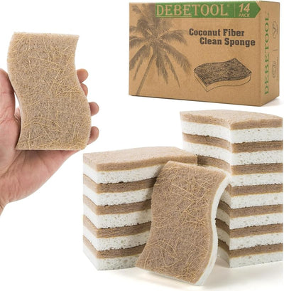 14 Pzas Esponjas Cocina Celulosa y Coco Color Blanco