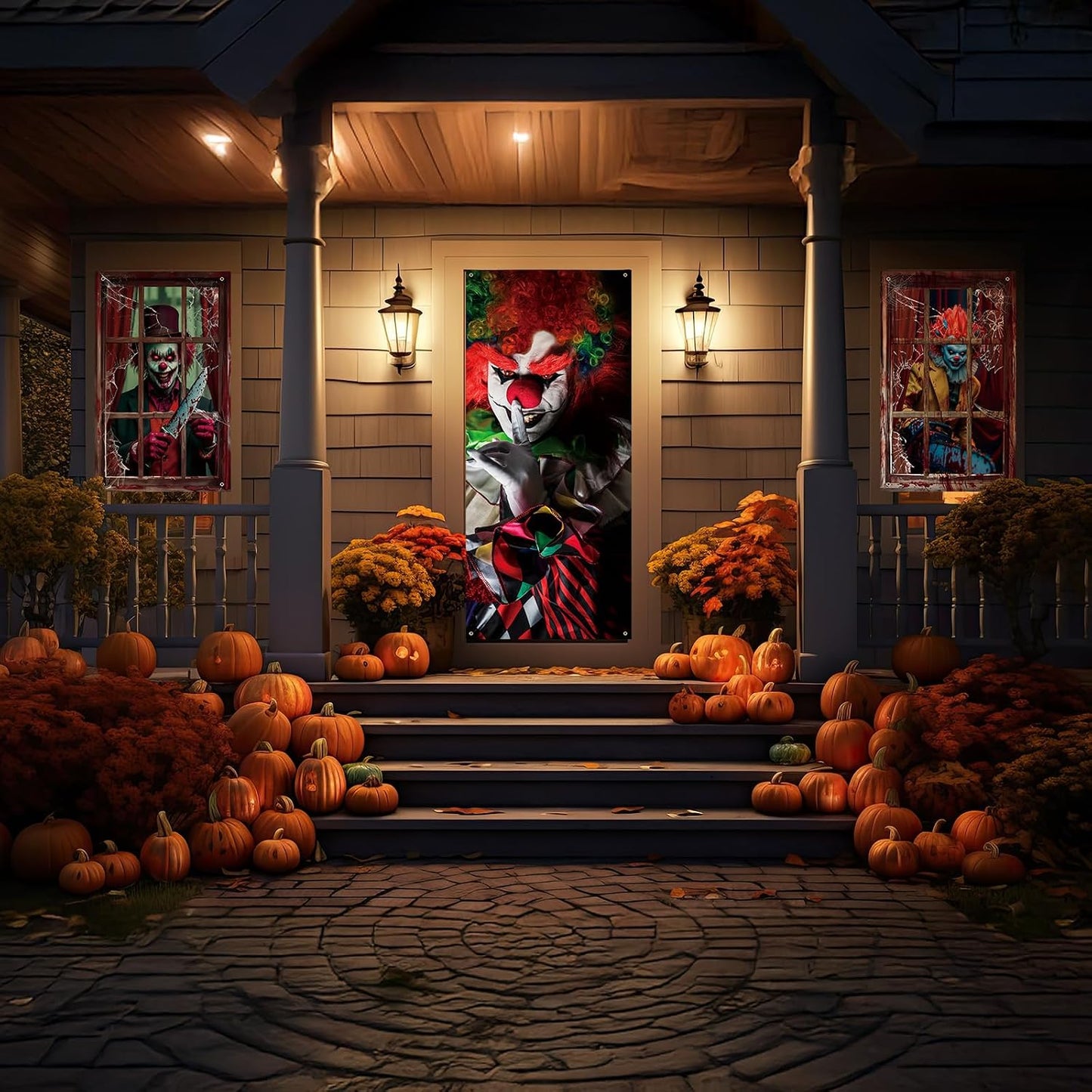Kit 3 Pzas Decoración Payaso Halloween Puerta Ventana