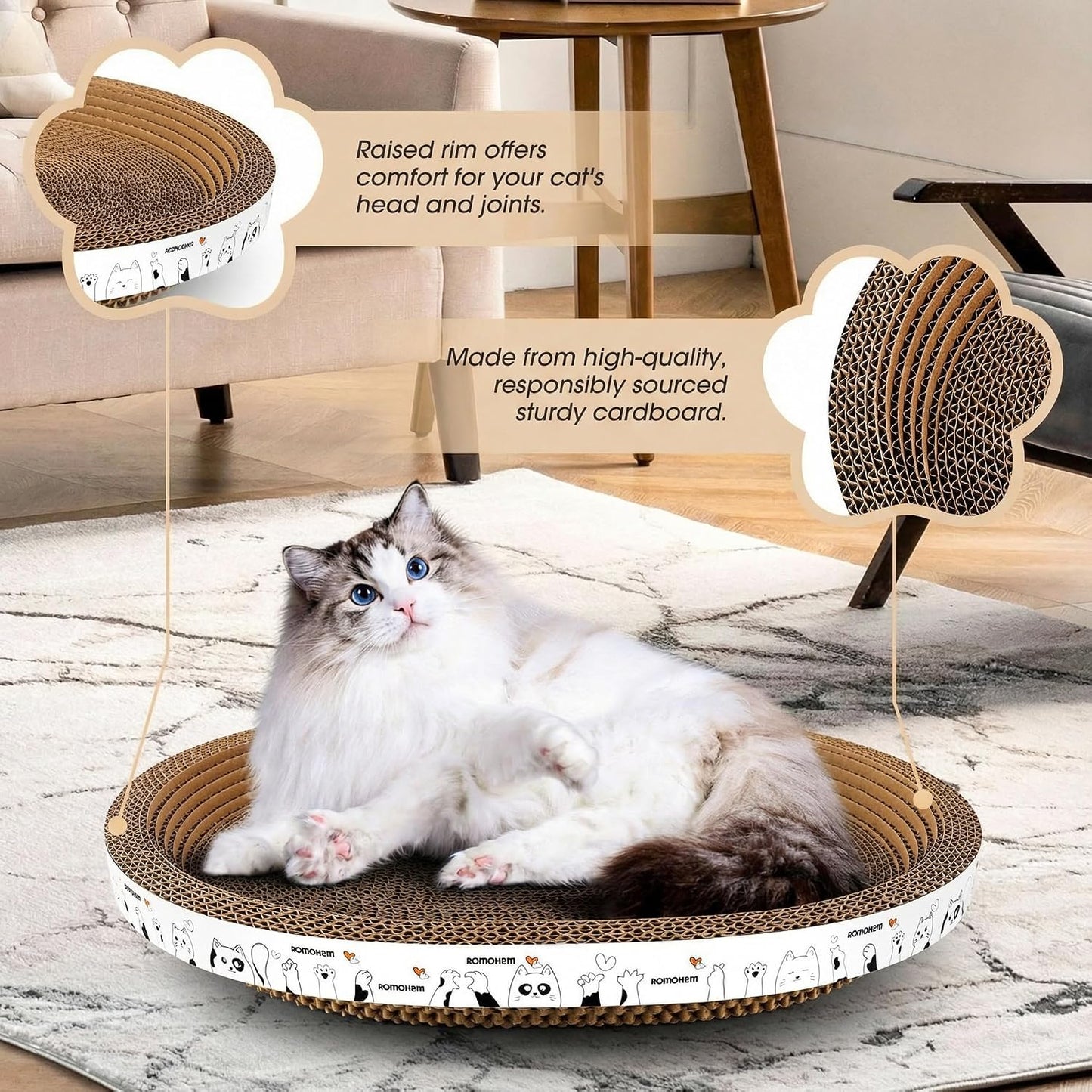 3 Rascadores Cartón para Gatos con Tabla Ergonómica
