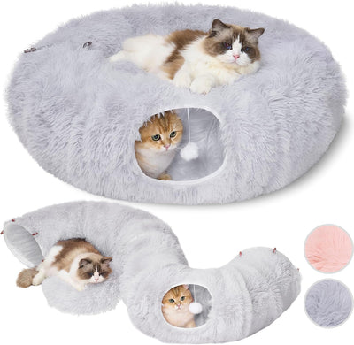 Túnel para gatos con cama rosquilla forma círculo gris