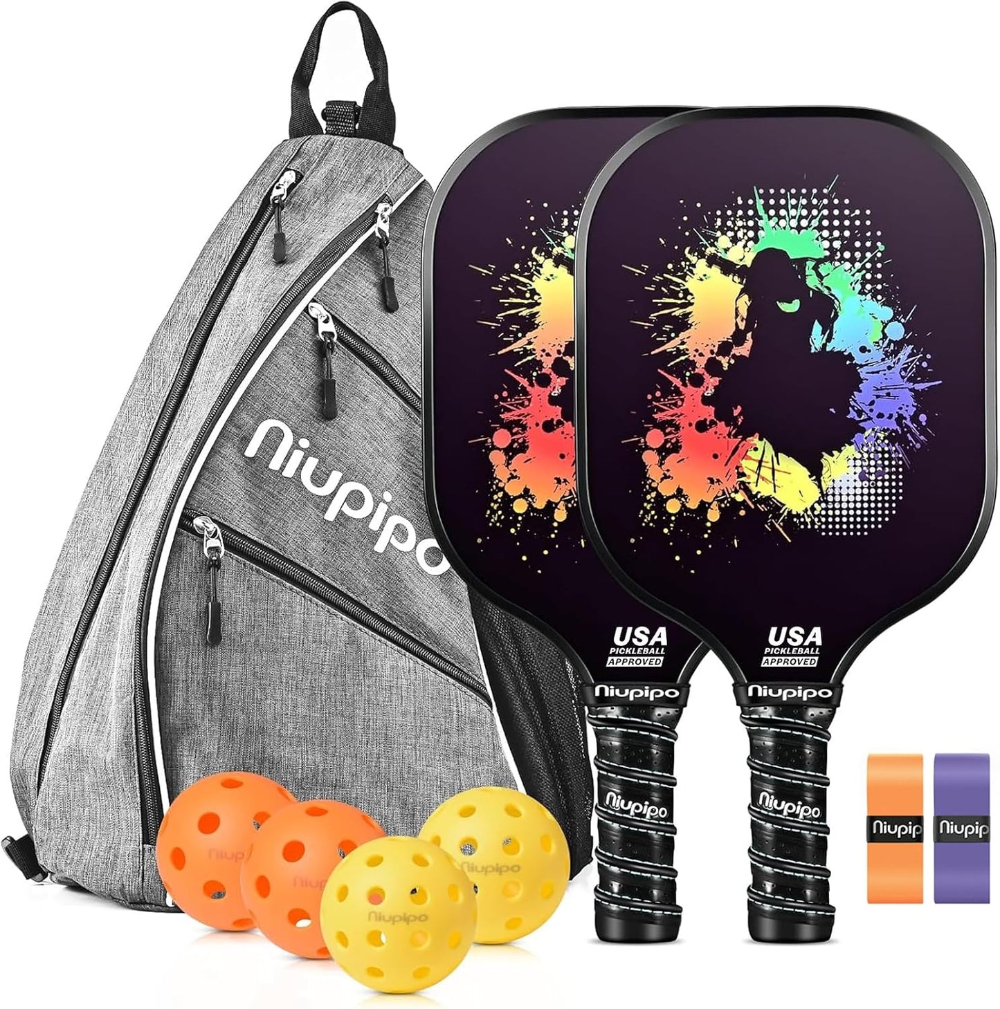 Set Pala Pickleball Fibra Carbón Vidrio 4.72pulg Agarre