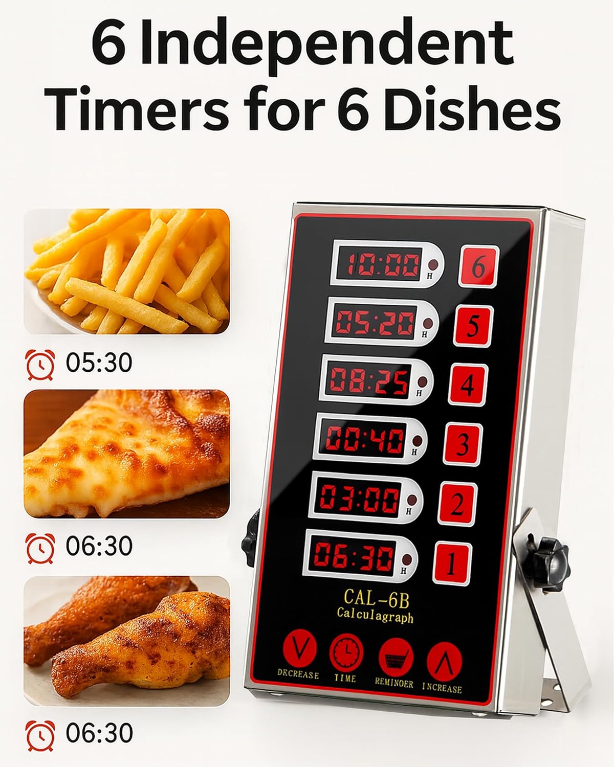 Temporizador cocina 6 canales acero inox alarma fuerte