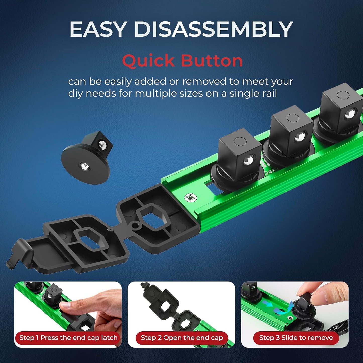 Organizador magnético enchufes aluminio 3/8pulg 14 clips verde