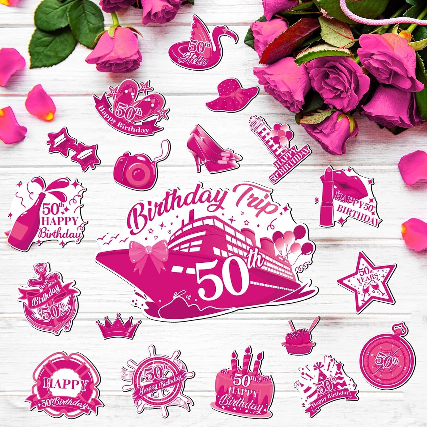 Imanes decorativos puerta crucero 50 años color rosa