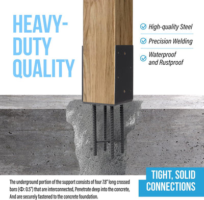 Soporte poste U metal 6x6pulg para valla madera negro